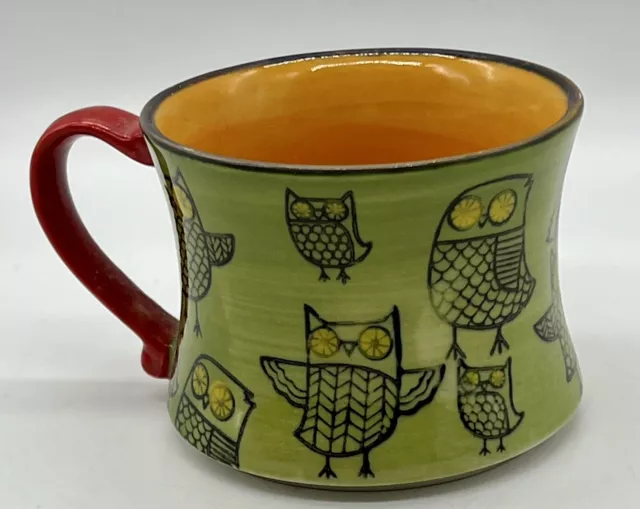 Pier One 1 Imports Owl Mug Green Coffee Mug Tea Cups Stackable Orange 8 oz 3"