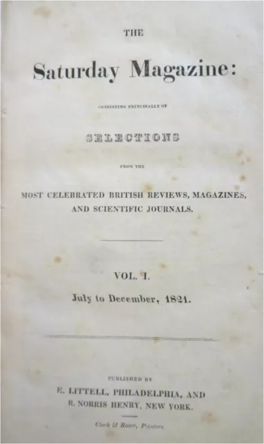 Saturday Magazine Vol. 1 July-December 1821 leather books Science Literature 3