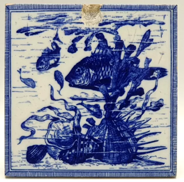 Aesthetic Transfer-Printed Tile Minton, Hollins & Company Fish Motif C1880 AE2