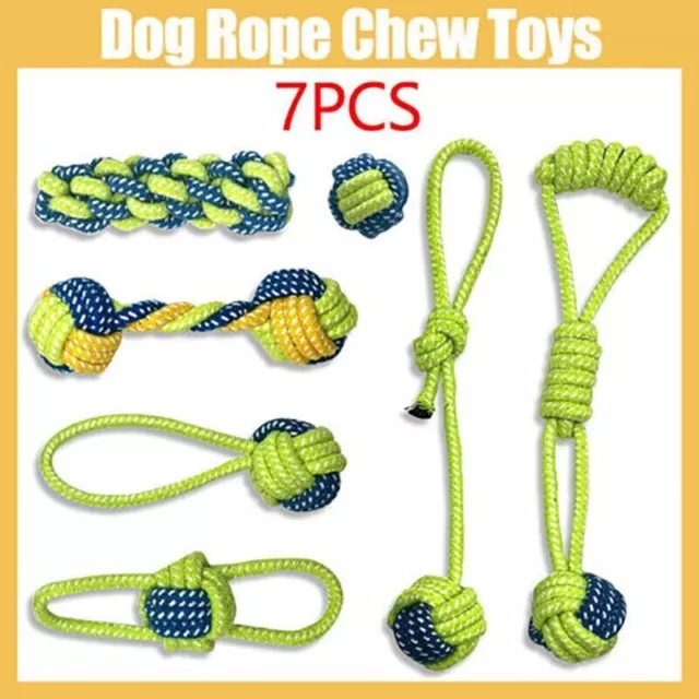 7Pcs Dog Rope Chew Toys Kit Tough Strong Knot Ball Pet Puppy Cotton Teething Toy