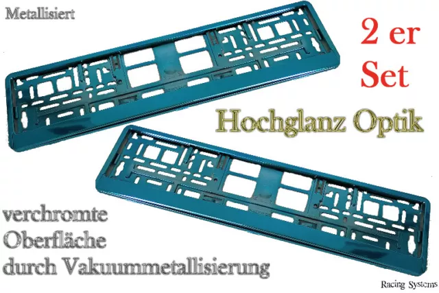 2 Hochglanz Chrom Kennzeichenhalter Nummernschildhalter Türkis Metallisiert Set