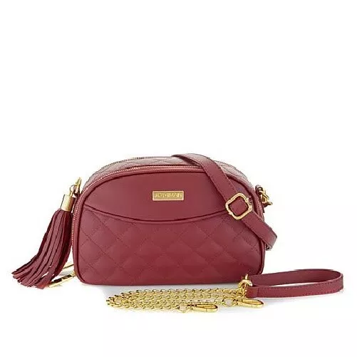 JOY & IMAN Diamond Quilted Genuine Leather Crossbody with RFID - Burgundy