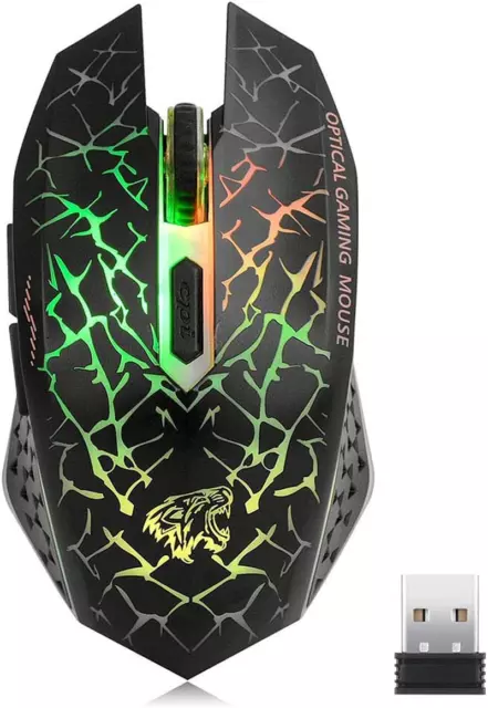 Q8 Wireless Gaming Computer Mouse, 2.4Ghz USB Optical Rechargeable Ergonomic LED