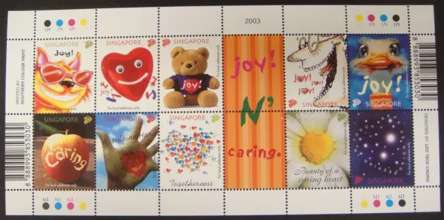 2003 Singapore Greetings Stamps Sheet Of 10 Cat Bear Ostrich Hearts Flower Bird