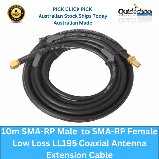 10m SMA-RP Male  to SMA-RP Female Low Loss LL195 Coaxial Antenna Extension Cable