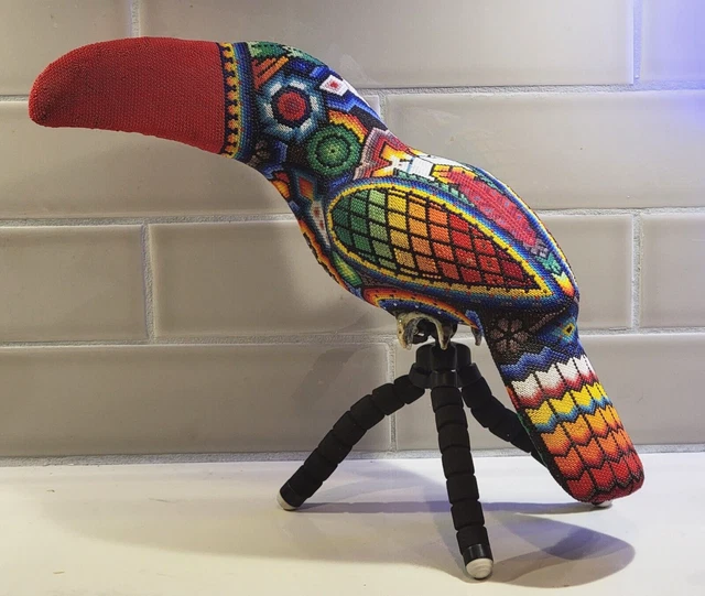 Huichol Mexican Beadwork Wixárika Toucan 16" Beaded Art Sculpture