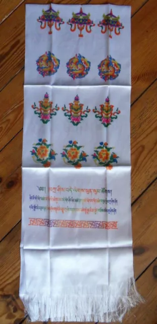 Katak weiß Tibet mit den 8 Glückssymbolen tibetischer Glücksschal 190 cm
