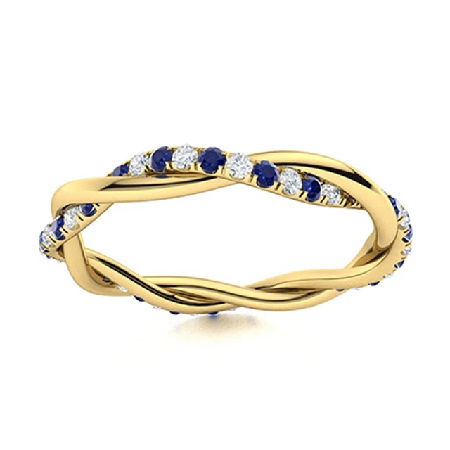 925 Silver Yellow Plated Infinity Micro Pave Blue Synthetic Stackable Band Ring