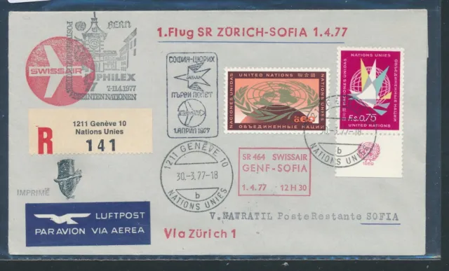 1581) Switzerland, SR FF Zurich - Sofia 1.4.77, Reco-Brf from UN Geneva SPA BERN