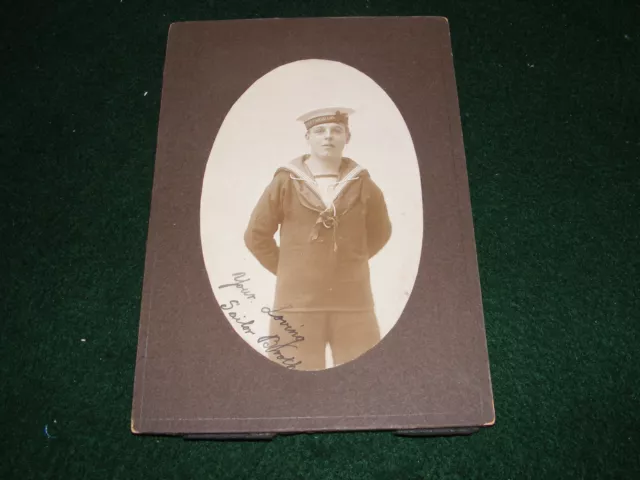 Vintage Original Photograph Royal Navy Sailor Hms Vanguard Uniform Cap Name Wwi