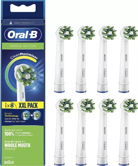 Oral-B Cross Action Electric Toothbrush Replacement Heads - Pack Of 8（White）