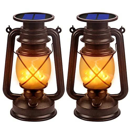 Solar Lantern Outdoor Hanging Solar Lights Dancing Flame Vintage Led Waterpro...