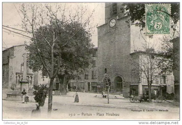 Cpa 84 - Pertuis - Place Mirabeau Le Clocher - Le Fromager A L'angle De La Rue