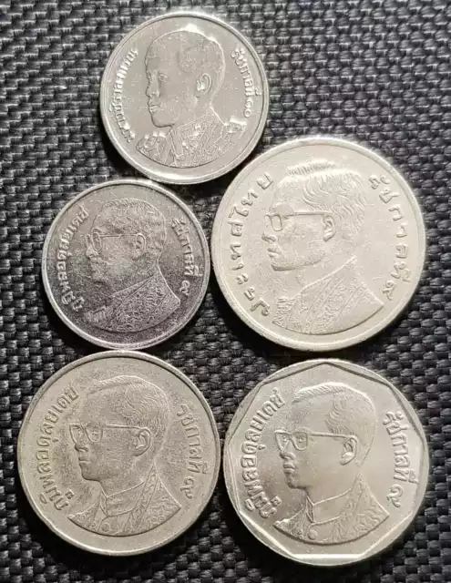 1977 THAILAND 1&5 Baht RAMA IX & X Copper-Nickel Coin, 5Pcs (+FREE1 coin) #12181