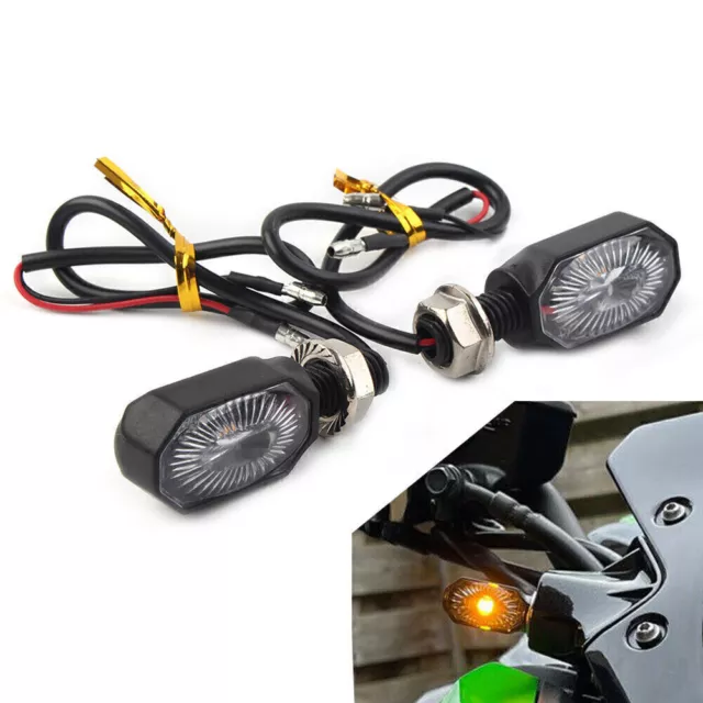 2xUniversal Mini Motorrad LED Blinker Miniblinker Klarglas Schwarz Indicator 12V