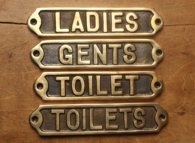 Gents / Mens Ladies / Womens & Toilets Door Signs Old Antique Old Brass Style