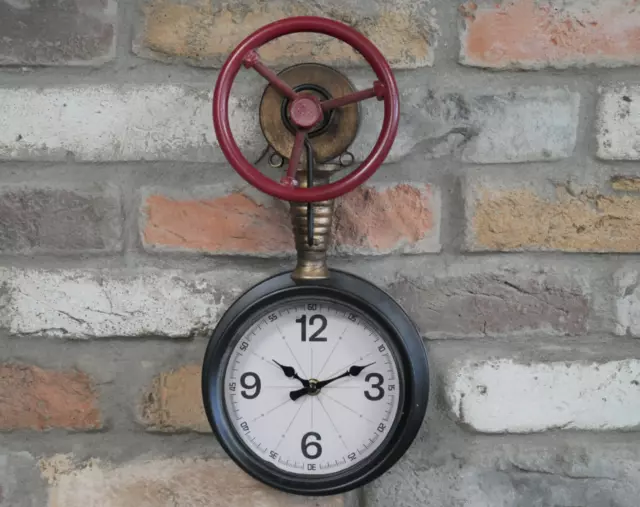 Industrial Retro Pipe Wall Clock Vintage Look Steampunk Metal Fittings