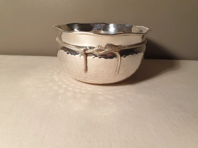 Bracelet Vintage Années 80, Métal Chromé Martelé, Style Artistique Couture