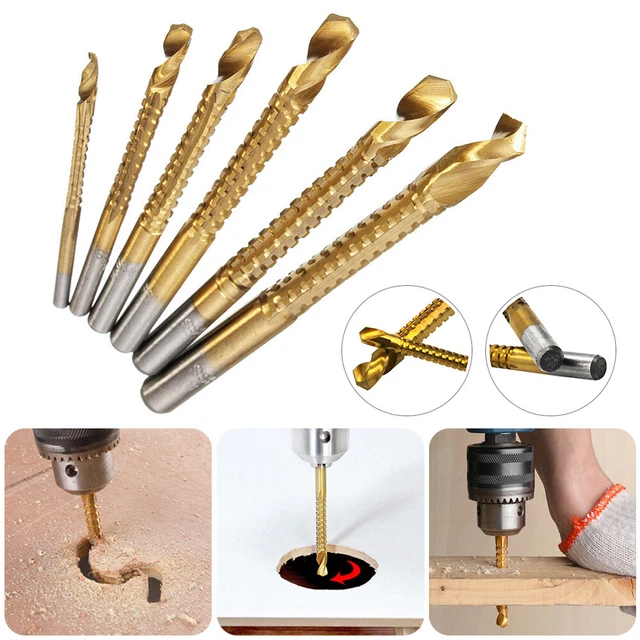 1/6PC 3-8mm Titanium Coated HSS Drill Bit  Wood Metal Plastic Hole Grooving Kit