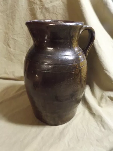 Antique 19th C NC Redware Earthenware Style Stoneware Pitcher Alkaline Glaze 11"