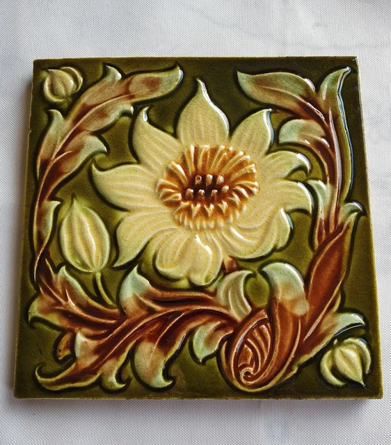 Antique Floral Majolica Tile .C1900
