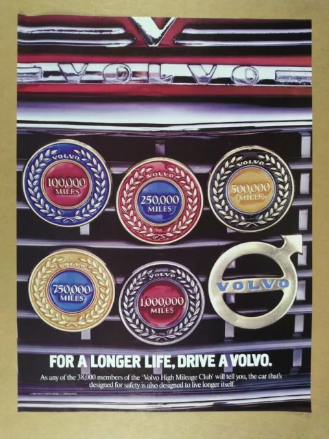 1990 Volvo High Mileage Club Emblems photo vintage print Ad