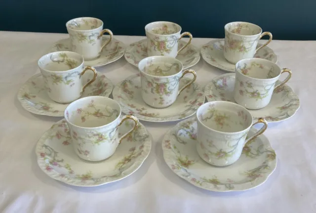 Haviland & Co Limoges France The Princess Chocolate Tea Cups & Saucers, set of 8