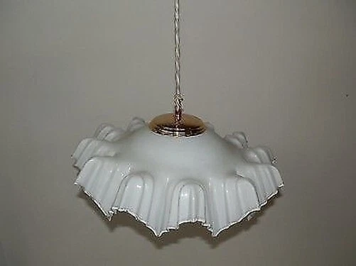 Suspension En Laiton Avec Verre Opaline Jaune Ocre – Luminaire LED 25 Cm Style Campagne