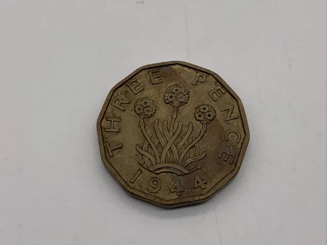 1944 British UK Great Britain England Three Pence coin Peace Age 79 Nice!