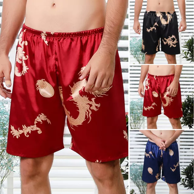 Mens Satin Silk Sleepwear Underwear Boxers Shorts Pyjamas Pants Nightwear L-3Xl