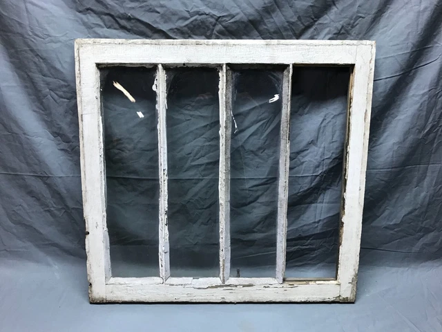 Antique VTG Wood 24x25 4 lite Glass Shabby White Window Sash Chic Old 682-23B