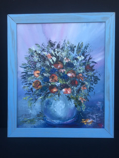 Tableau Nature Morte – Huile Sur Toile Bouquet De Fleurs, Signé, École Française