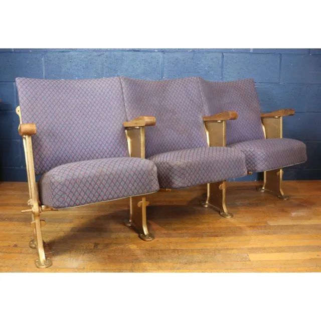 Row of Three Vintage Art Deco C1930s Cinema Theatre Seats or Chairs 2