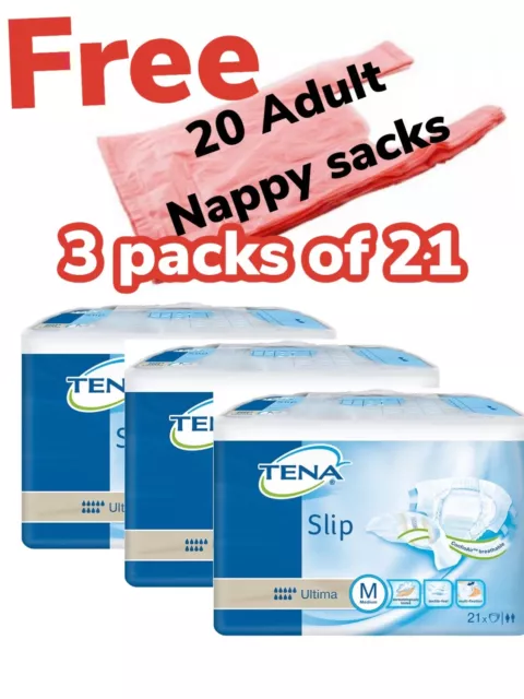 Tena Slip Ultima  ( MEDIUM ) INCONTINENCE AIDS 3 Packs Of 21 M Box Adult Nappies