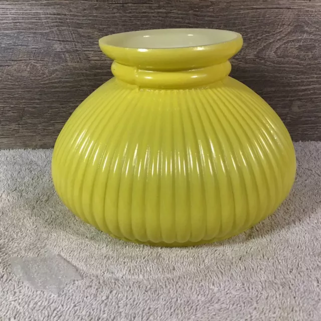 Vintage Yellow Milk Glass Ribbed Hurricane Student Oil Lamp Shade