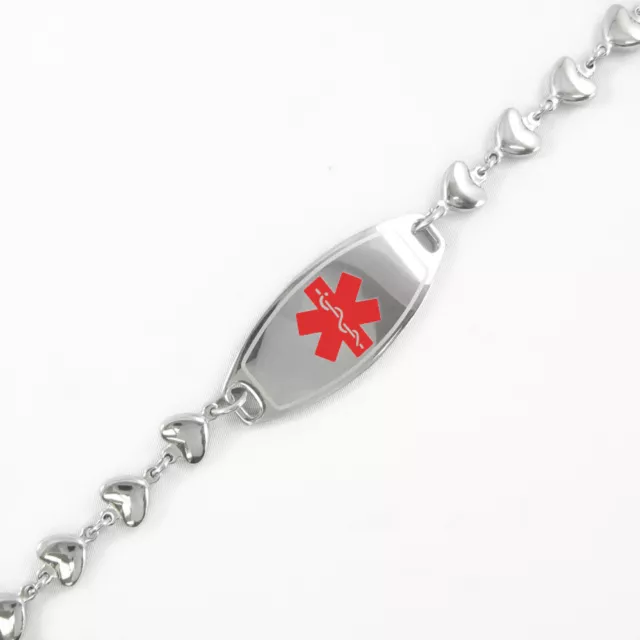 Pre Engraved - Unisex - DIABETES TYPE I ID, Medical Alert Bracelet, HEART Chain