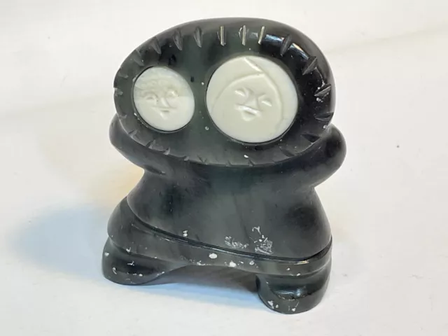 Alaska, Inuit, Alaskan Hand Carved Eskimo Soapstone Figure Marked