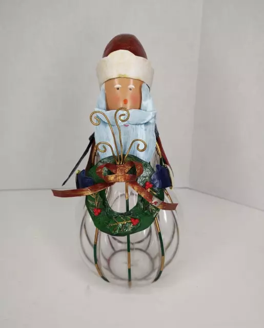 Vintage Metal And Glass Bottle Santa Candle Holder - Christmas / Holiday Decor