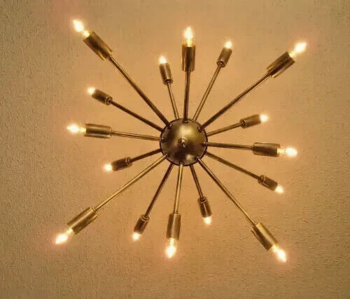 Mi Siècle Laiton Spoutnik Lumières Finition Noire 16 Bras Grande Taille