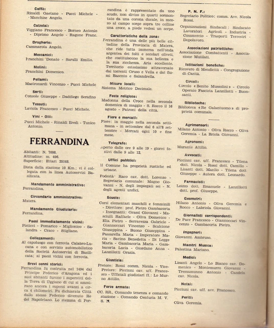 Matera  Provincia-Documentazione Dei Vari Paesi  Tratta Da Pubblicazione 1932
