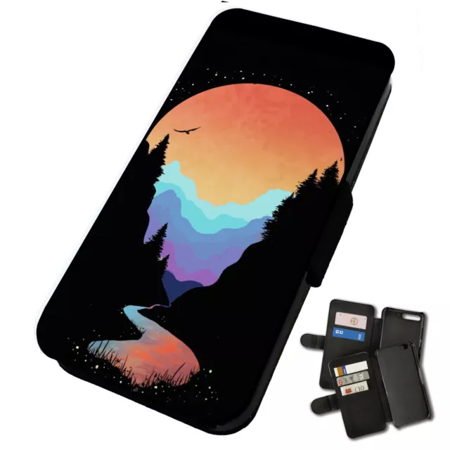 Printed Faux Leather Flip Phone Case Samsung - Rainbow Silouhette - Sky Colours