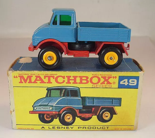 Matchbox Regular Wheels Nr. 49 B Mercedes Unimog blue/red BPW F2-Box 2#708