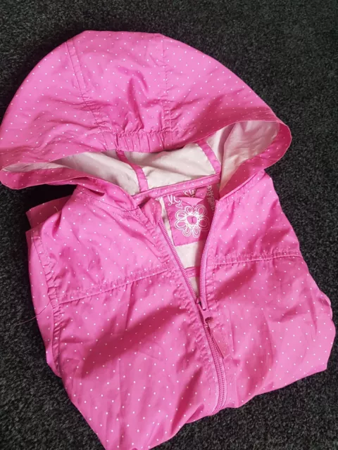 Girls pink cool club waterproof thin coat jacket age 7 vgc