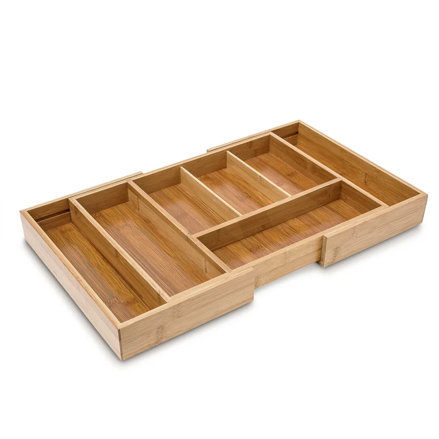 Organiseur De Couverts En Bambou – Organiseur Extensible à 5 Emplacements Pour Tiroir De Cuisine Multifonction Pour Grands Ustensiles De Cuisine