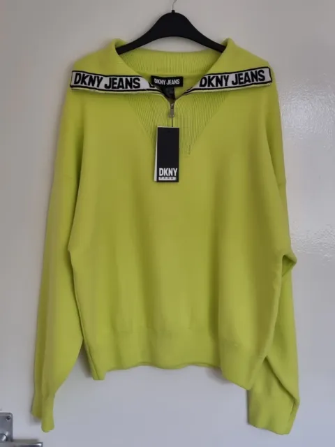 DKNY Jeans Women's Half Zip Funnel Neck Logo Detail Sweatshirt Size XL