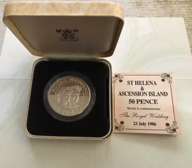 1986 St Helena And Ascension Island Silver Piedfort Fifty 50 Pence Boxed Coa