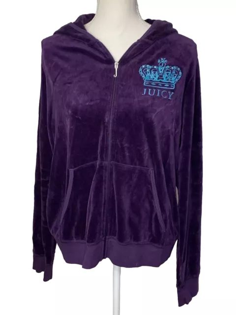 Y2K Juicy Couture Women’s Velour Hoodie Full Zip Logo Size 2x