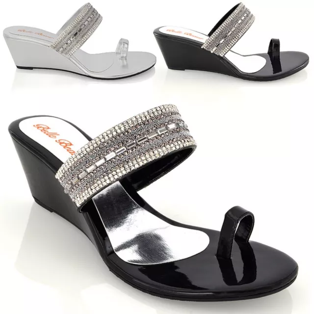 Sandales à talons bas pour femmes bague bout diamant brillant chaussures de vacances 3-9