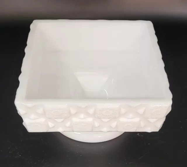 Vintage Westmoreland Milk Glass Compote Dish Old Quilt Pattern