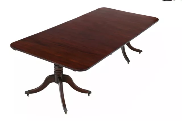 Antique large 8'3" mahogany extending dining table double pedestal 19th Century